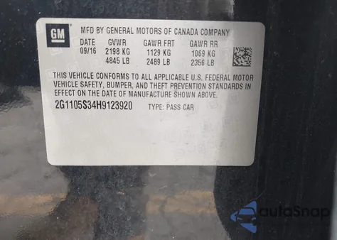 2017 Chevrolet Impala 1Lt z USA, uszkodzony, nr VIN 2G1105S34H9123920